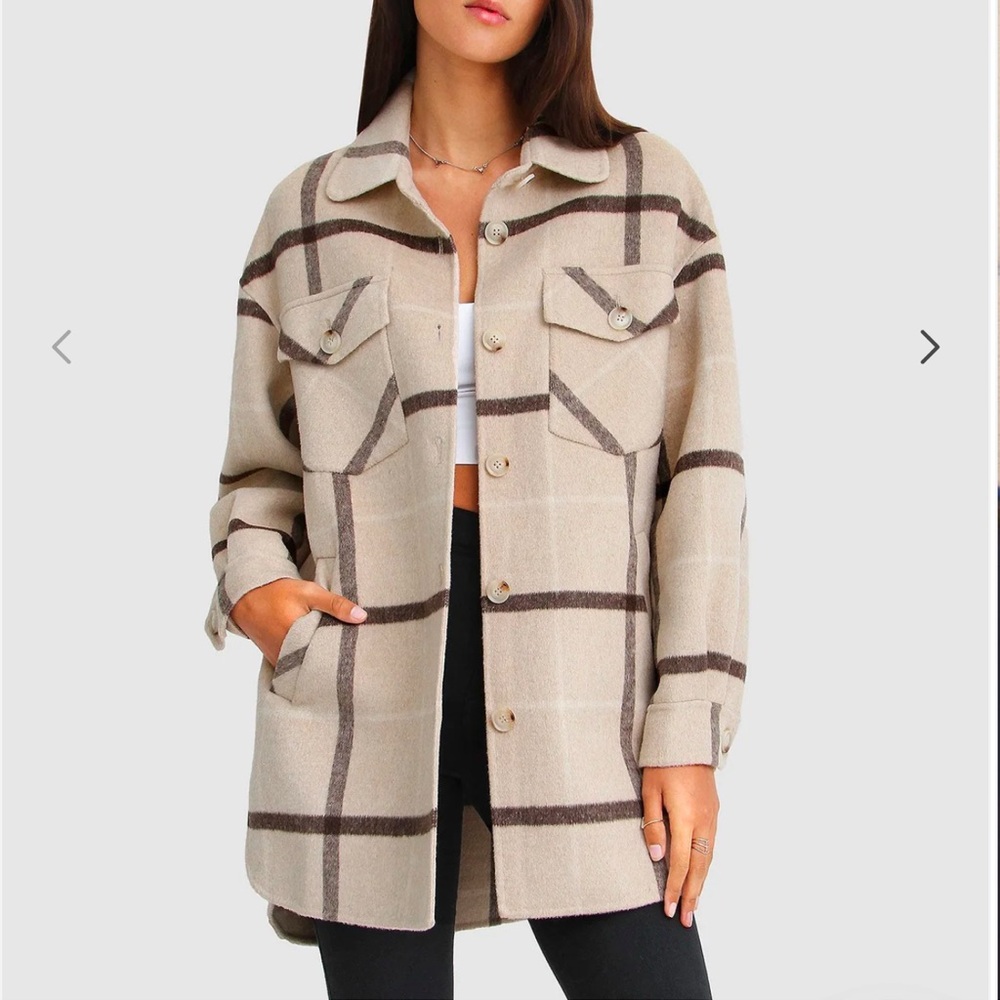 Belle & Bloom Plaid Shacket - Beige. Size Small. Brand new with tags.